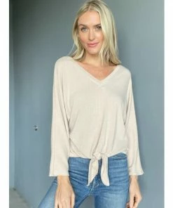 Six Fifty Just Between Us V-Neck Tops Taupe