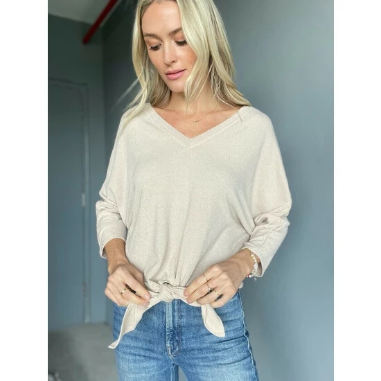 Six Fifty Just Between Us V-Neck Tops Taupe 2 Six Fifty Just Between Us V-Neck Tops Taupe - Image 2