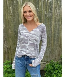 Six Fifty Shy Away Henley Tops White Camo