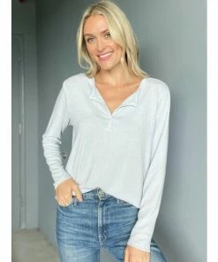 Six Fifty Easy Days Henley Tops Baby Blue