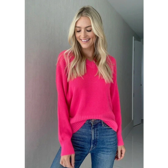 Six Fifty Ashlyn V-neck Sweater Sweatshirts & Sweaters Hot Pink 1 Six Fifty Ashlyn V-neck Sweater Sweatshirts & Sweaters Hot Pink