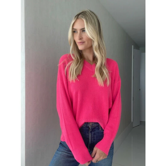 Six Fifty Ashlyn V-neck Sweater Sweatshirts & Sweaters Hot Pink 2 Six Fifty Ashlyn V-neck Sweater Sweatshirts & Sweaters Hot Pink - Image 2