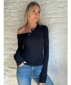 Six Fifty Happy Hour Henley Tops Black