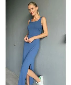 Six Fifty The Ribbed Midi Dresses Blue