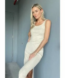 Six Fifty The Ribbed Midi Dresses Sand