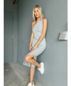 Six Fifty The Everly One Shoulder Midi Dresses Grey