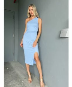 Six Fifty The Everly One Shoulder Midi Dresses Blue