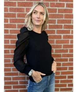 Six Fifty Sheer Sleve Top Tops Black