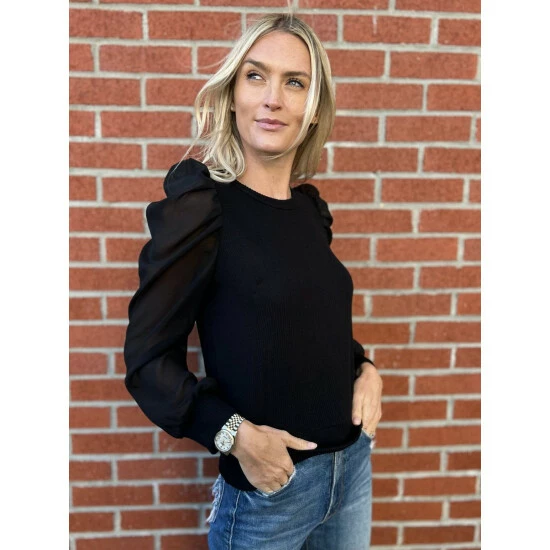 Six Fifty Sheer Sleve Top Tops Black 1 Six Fifty Sheer Sleve Top Tops Black