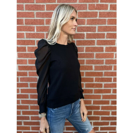 Six Fifty Sheer Sleve Top Tops Black 2 Six Fifty Sheer Sleve Top Tops Black - Image 2