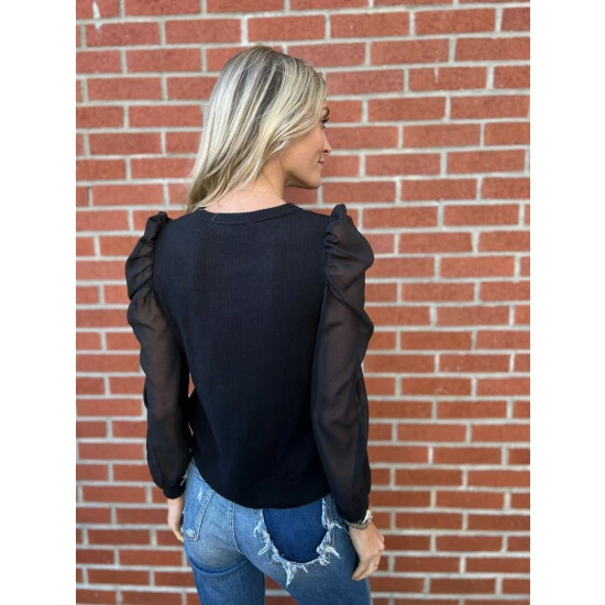 Six Fifty Sheer Sleve Top Tops Black 3 Six Fifty Sheer Sleve Top Tops Black - Image 3