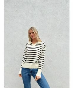 Six Fifty Carry On Collared Sweater Sweatshirts & Sweaters Ivory/navy -Six Fifty Shop unnamed file 707