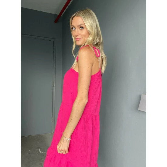 Six Fifty The Gauze Midi Dresses Hot Pink 1 Six Fifty The Gauze Midi Dresses Hot Pink