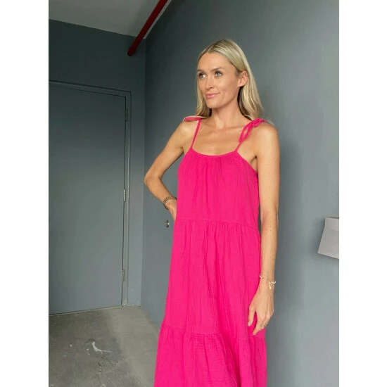 Six Fifty The Gauze Midi Dresses Hot Pink 2 Six Fifty The Gauze Midi Dresses Hot Pink - Image 2
