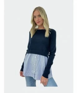 Six Fifty Leena Mixed Media Sweater - Navy Sweatshirts & Sweaters