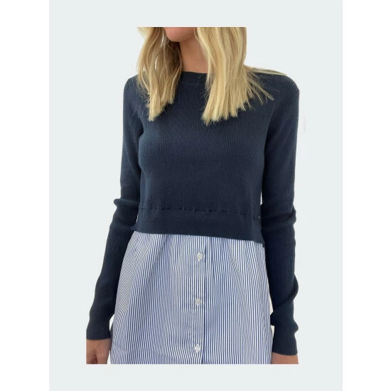 Six Fifty Leena Mixed Media Sweater - Navy Sweatshirts & Sweaters 2 Six Fifty Leena Mixed Media Sweater - Navy Sweatshirts & Sweaters - Image 2