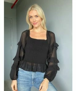 Six Fifty Maya Ruffle Sleeve Top Tops Black 5 Six Fifty Maya Ruffle Sleeve Top Tops Black -Six Fifty Shop unnamed file 841