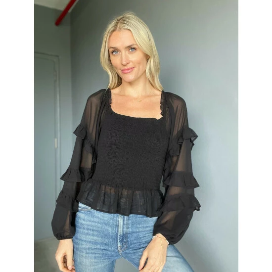 Six Fifty Maya Ruffle Sleeve Top Tops Black 3 Six Fifty Maya Ruffle Sleeve Top Tops Black - Image 3